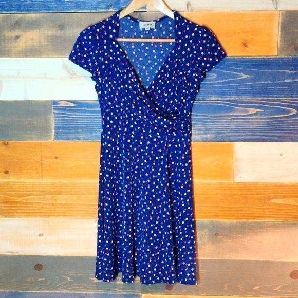 Leota Blue Dot Wrap Dress Petite Small - Picture 1 of 8